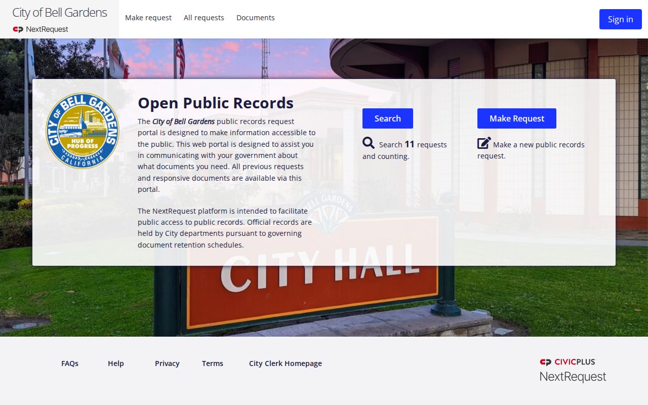 Bell Gardens residents directory city public records request portal